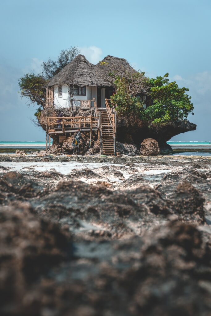 The rock restaurant located in Zanzibar. Essentially a large rock in the ocean that has a staircase up to a restaurant. 